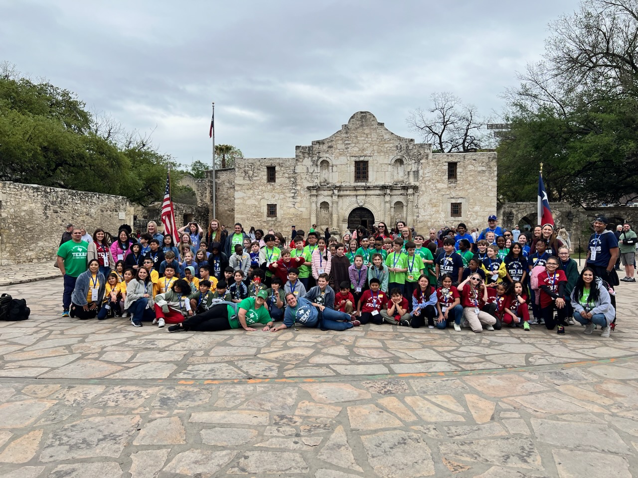 Caprock fourth-graders pose in front of The Alamo
